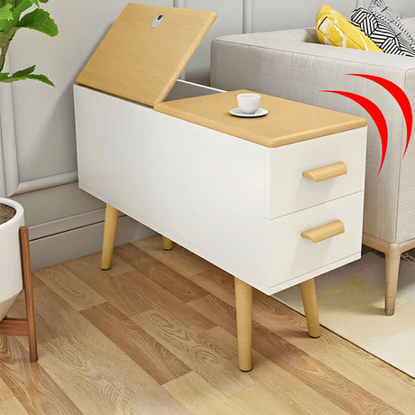 Rectangular Wood White Storage Side Table with Drawers Image - 1