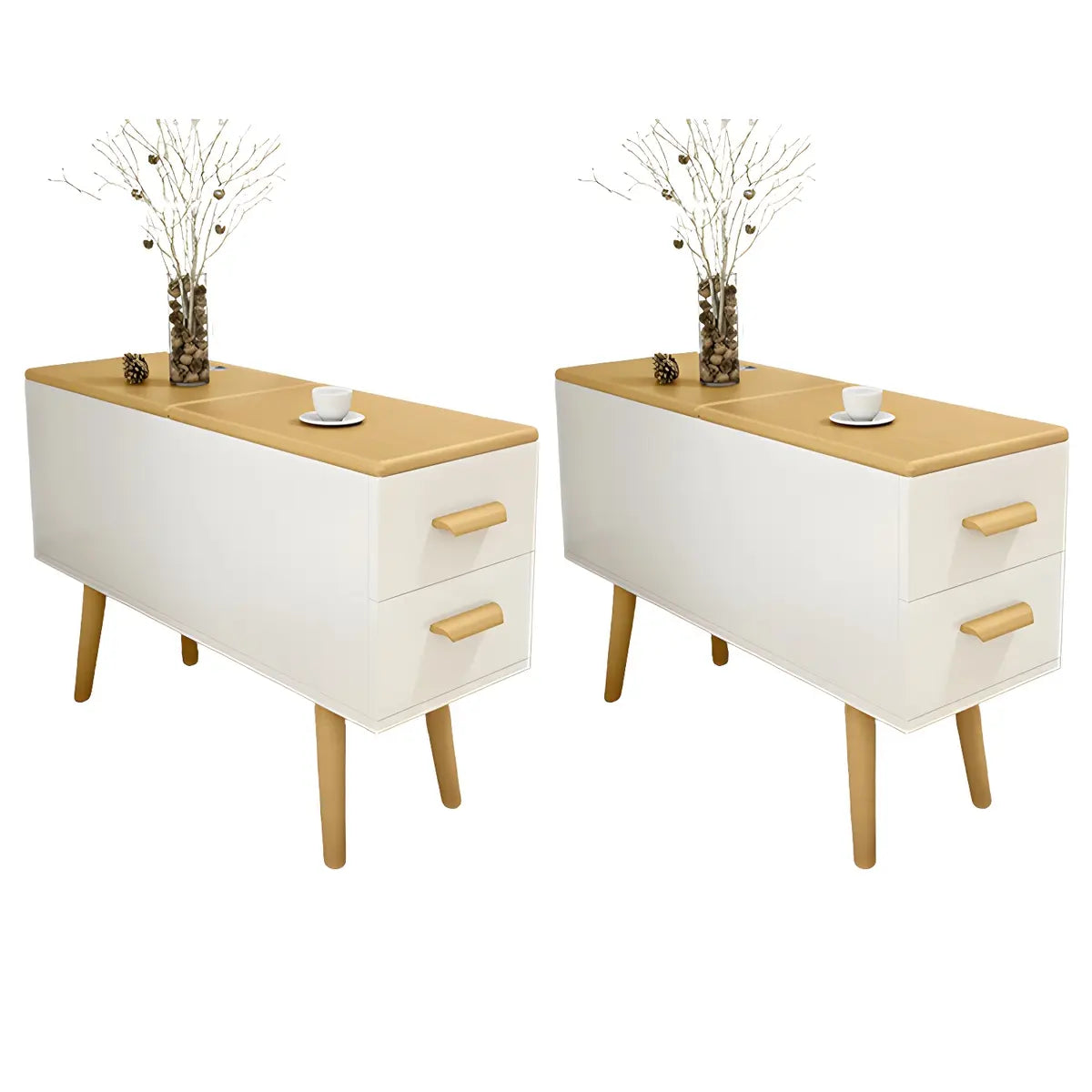 Rectangular Wood White Storage Side Table with Drawers Image - 11