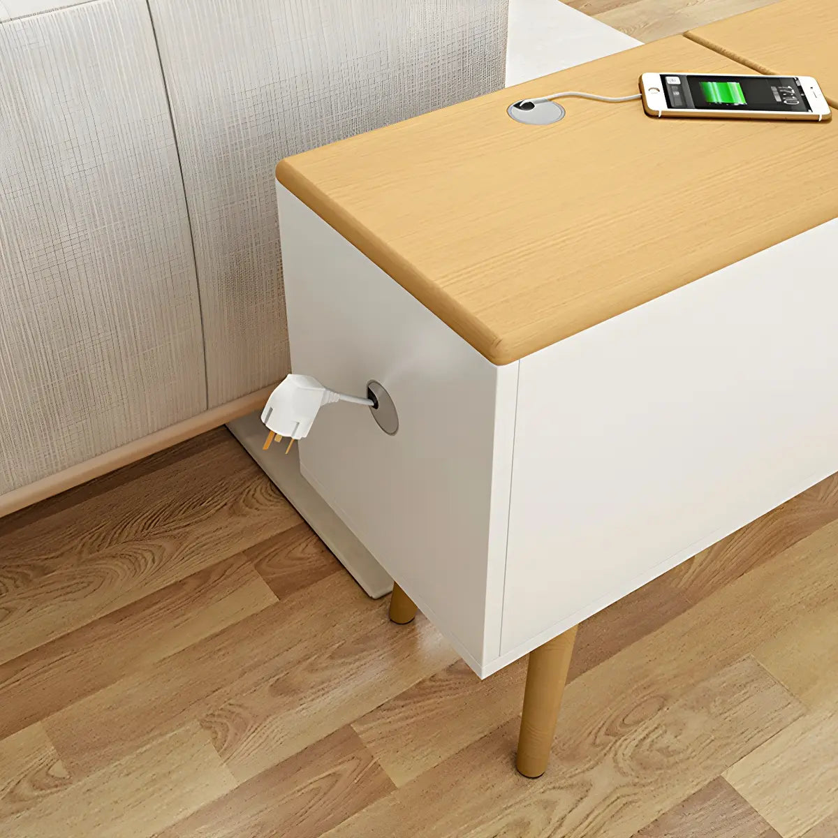 Rectangular Wood White Storage Side Table with Drawers Image - 12