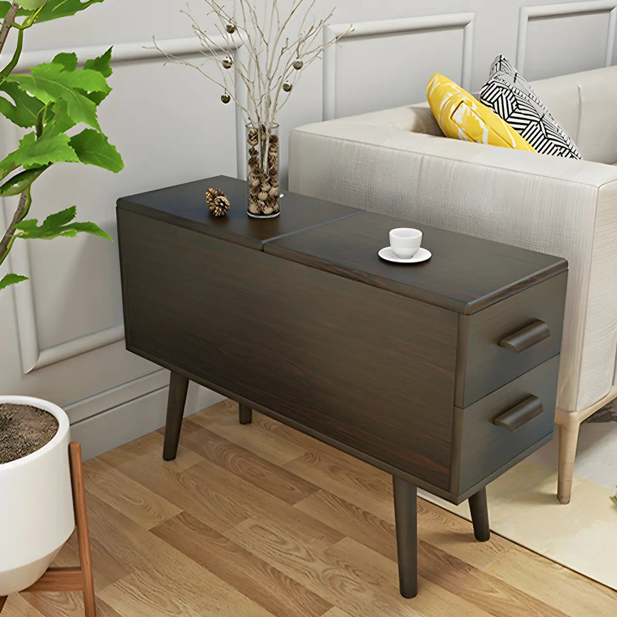 Rectangular Wood White Storage Side Table with Drawers Image - 17