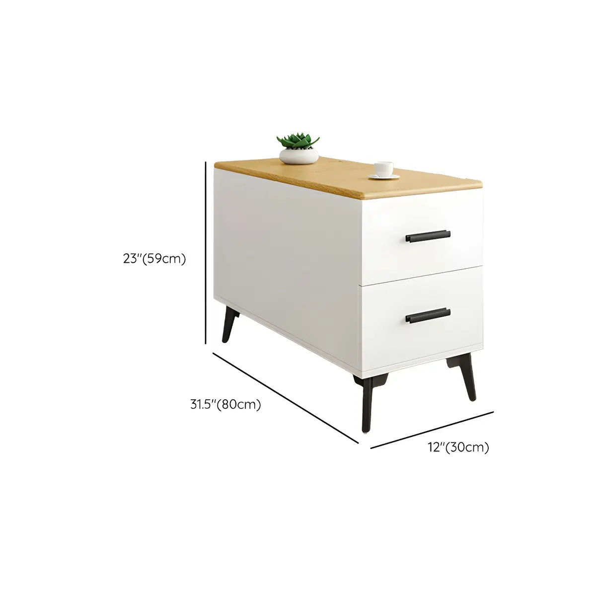 Rectangular Wood White Storage Side Table with Drawers 