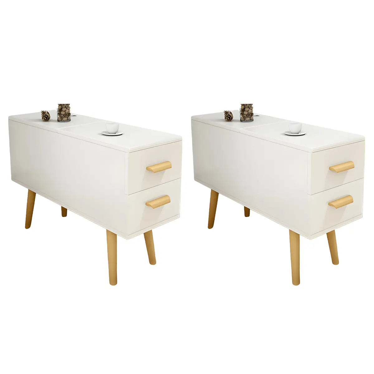 Rectangular Wood White Storage Side Table with Drawers Image - 3