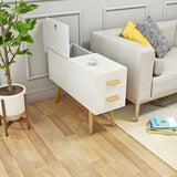 Rectangular Wood White Storage Side Table with Drawers Image - 6