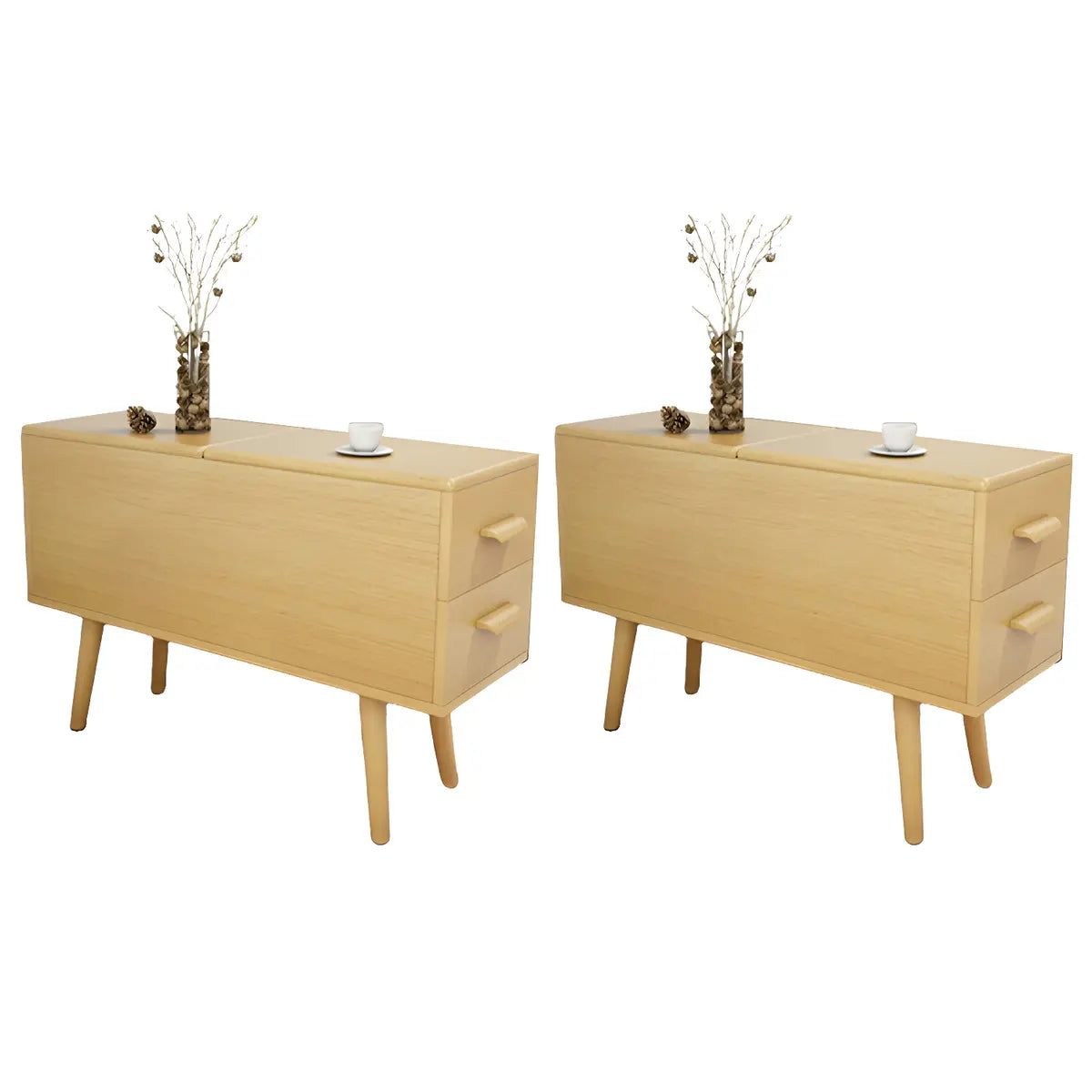 Rectangular Wood White Storage Side Table with Drawers Image - 8