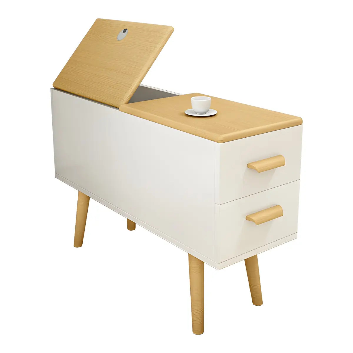 Rectangular Wood White Storage Side Table with Drawers Image - 9