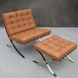 Red Brown Faux Leather Tufted Back Lounge Chair Image - 7