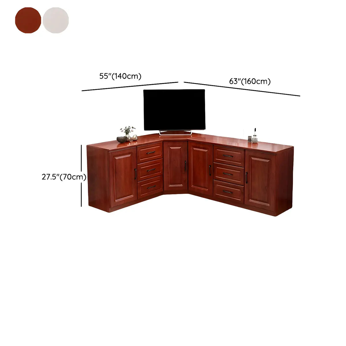 Red Brown Wood Cabinet Drawers Corner Unit TV Stand 