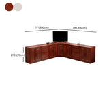 Red Brown Wood Cabinet Drawers Corner Unit TV Stand Image - 24