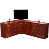 Red Brown Wood Cabinet Drawers Corner Unit TV Stand Image - 5