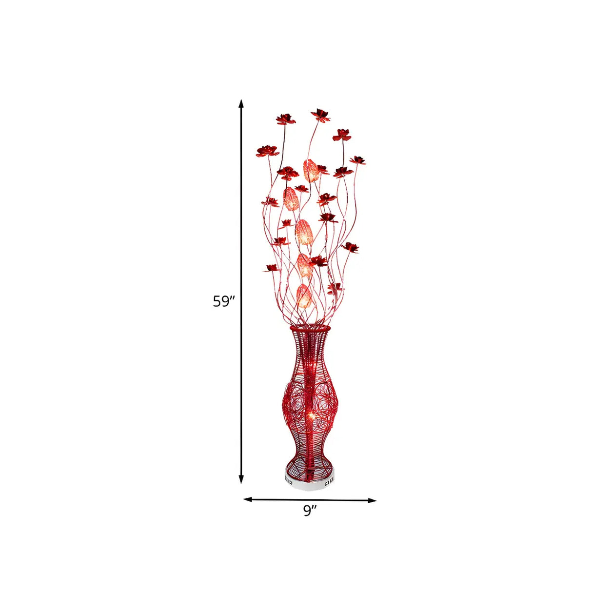 Red Floral and Vase Artistic Aluminum Standing Floor Lamp 