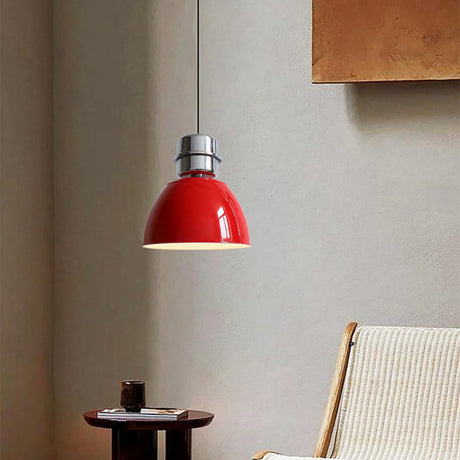 Red Industrial Iron Warehouse Dome Pendant Light Image - 1