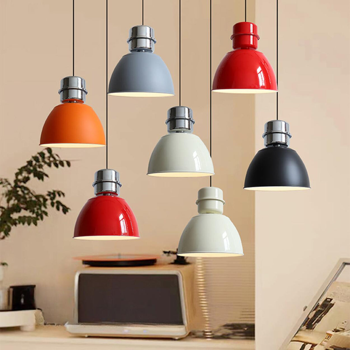 Red Industrial Iron Warehouse Dome Pendant Light Image - 3