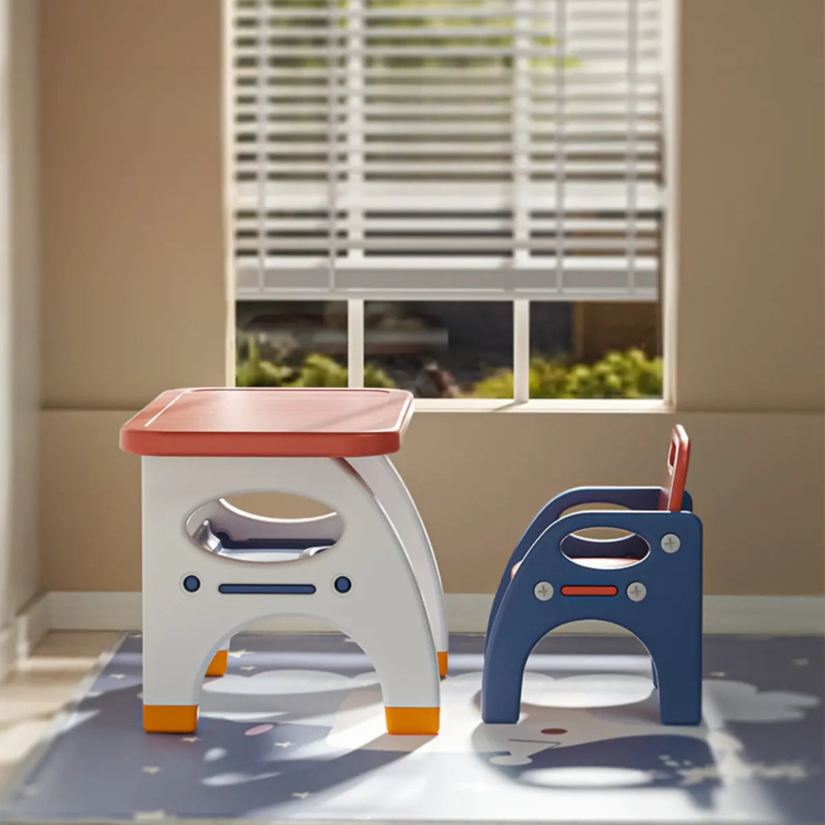 Red Rectangular Toddler Table Chair 2 Piece Set Image - 4