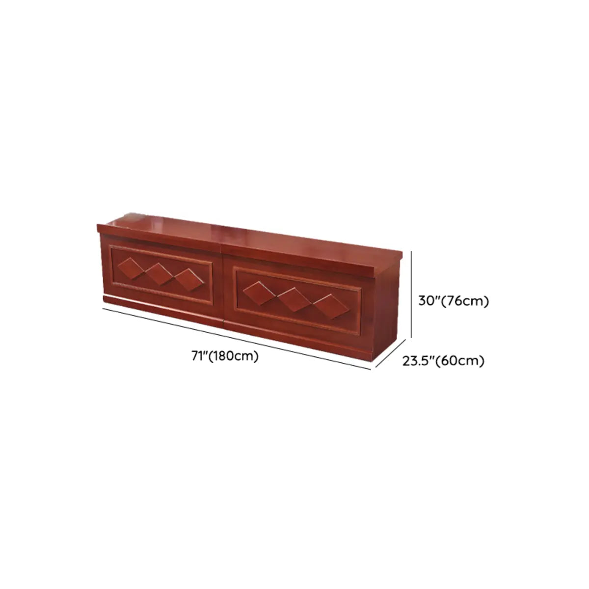 Red Wood Exterior Shelf Rectangle Writing Desk for 3 Image - 10