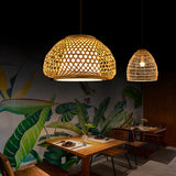 Natural Woven Bamboo Dome/Cylindrical/Regular Pendant Light Image - 3