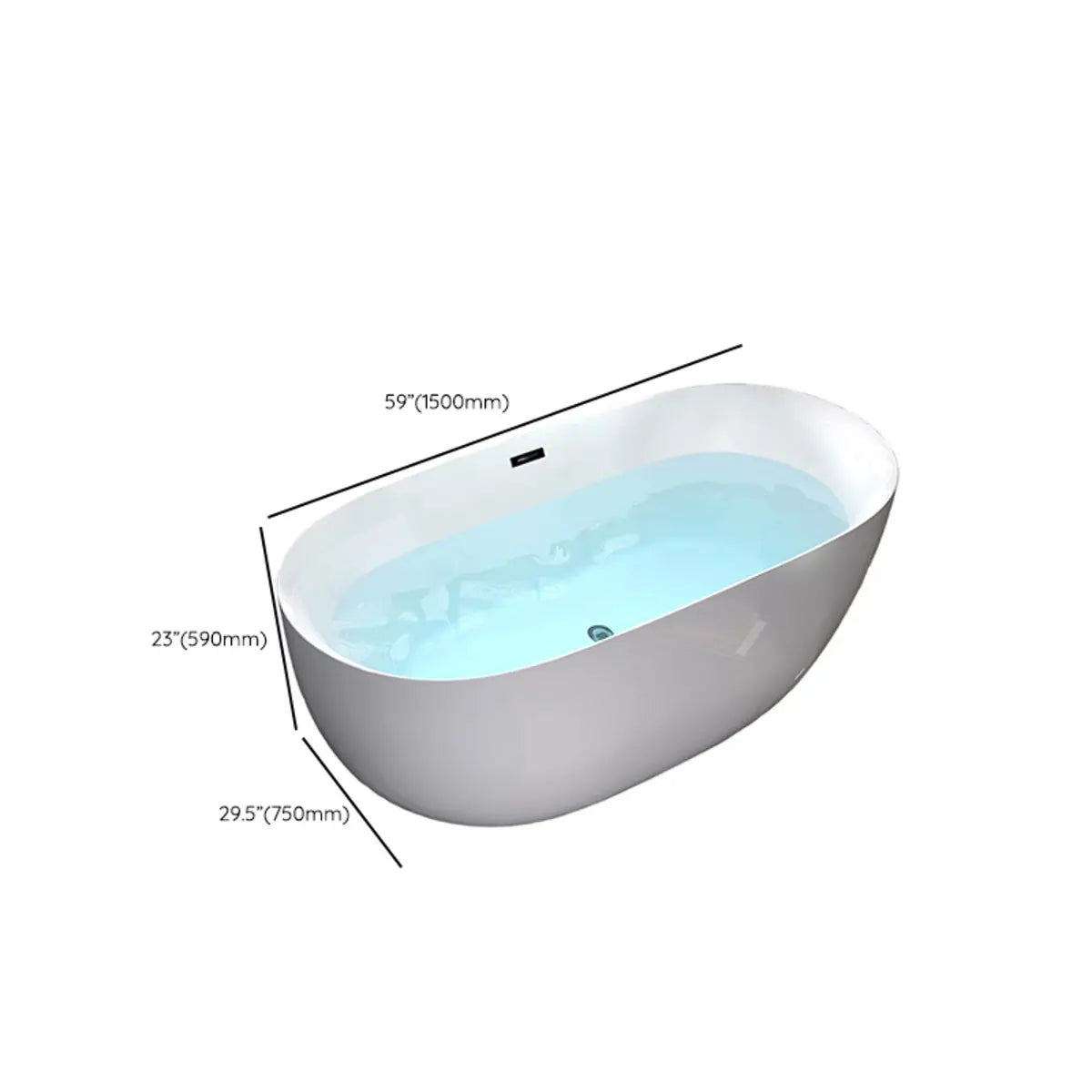 Relaxing Oval PMMA White Freestanding Bathtub with Faucet 