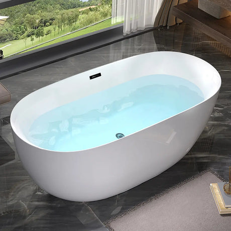 Relaxing Oval PMMA White Freestanding Bathtub with Faucet Image - 2