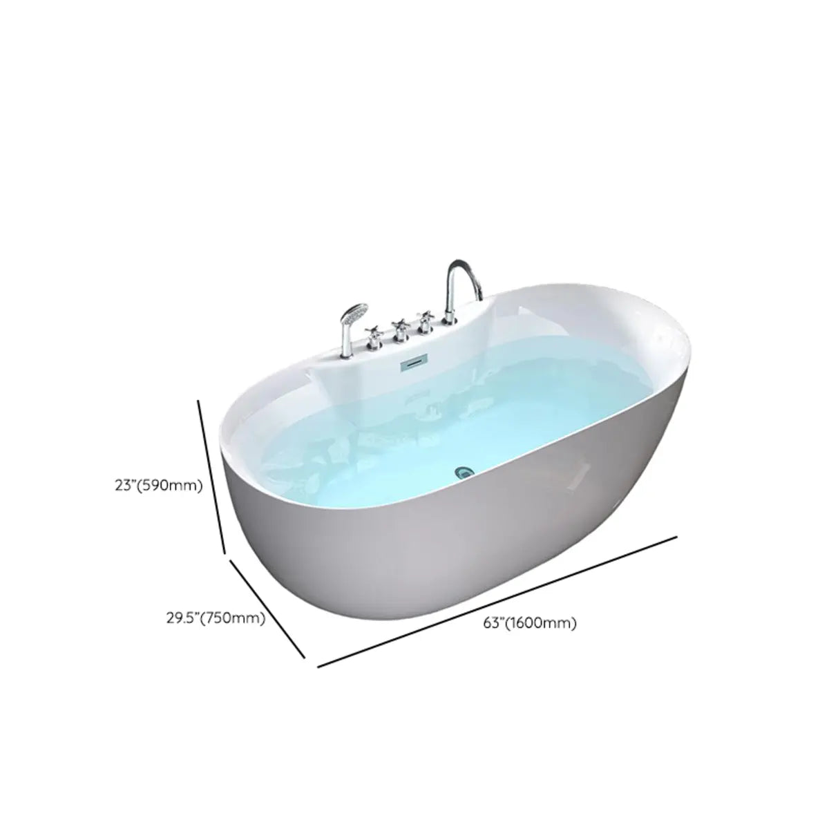 Relaxing Oval PMMA White Freestanding Bathtub with Faucet Image - 21