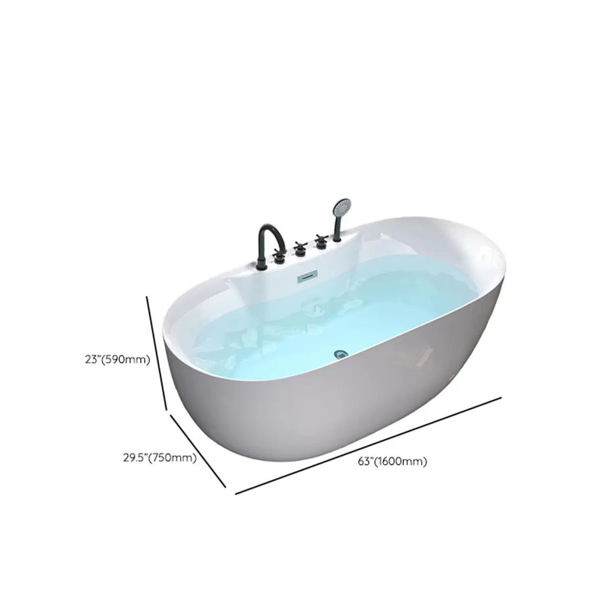 Relaxing Oval PMMA White Freestanding Bathtub with Faucet Image - 22