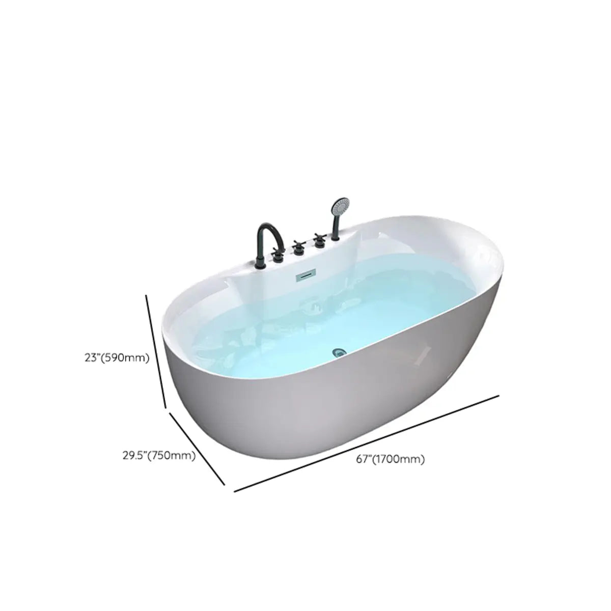 Relaxing Oval PMMA White Freestanding Bathtub with Faucet Image - 29