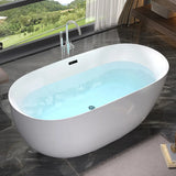 Relaxing Oval PMMA White Freestanding Bathtub with Faucet Image - 9