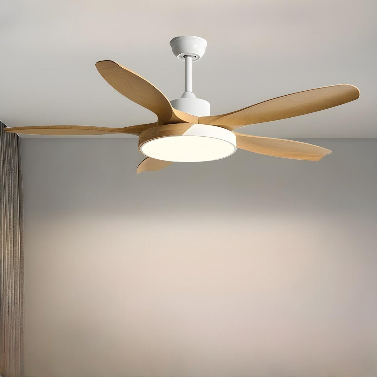 Remote 5 Wooden Blades Standard Ceiling Fan with Light Image - 17