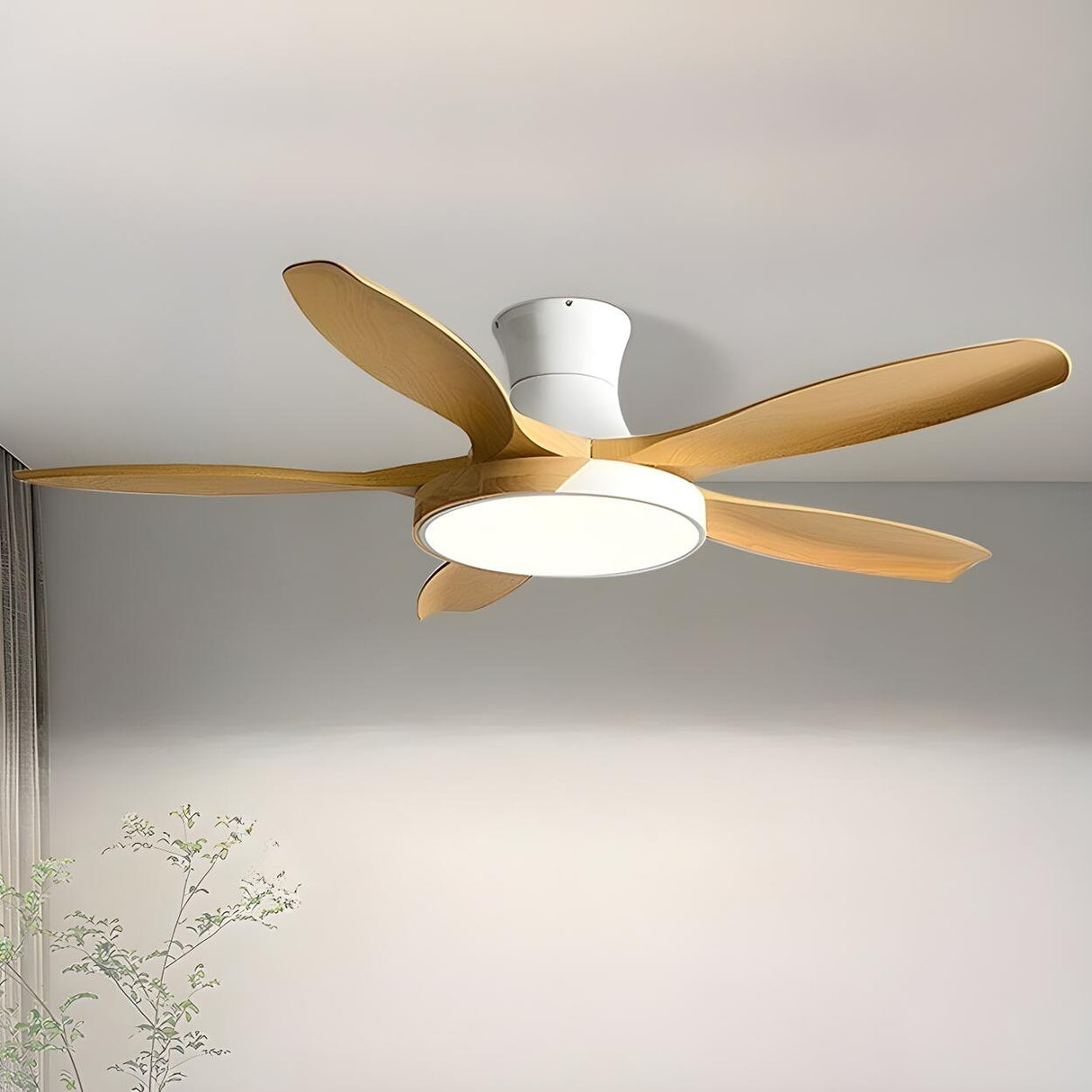 Remote 5 Wooden Blades Standard Ceiling Fan with Light Image - 20