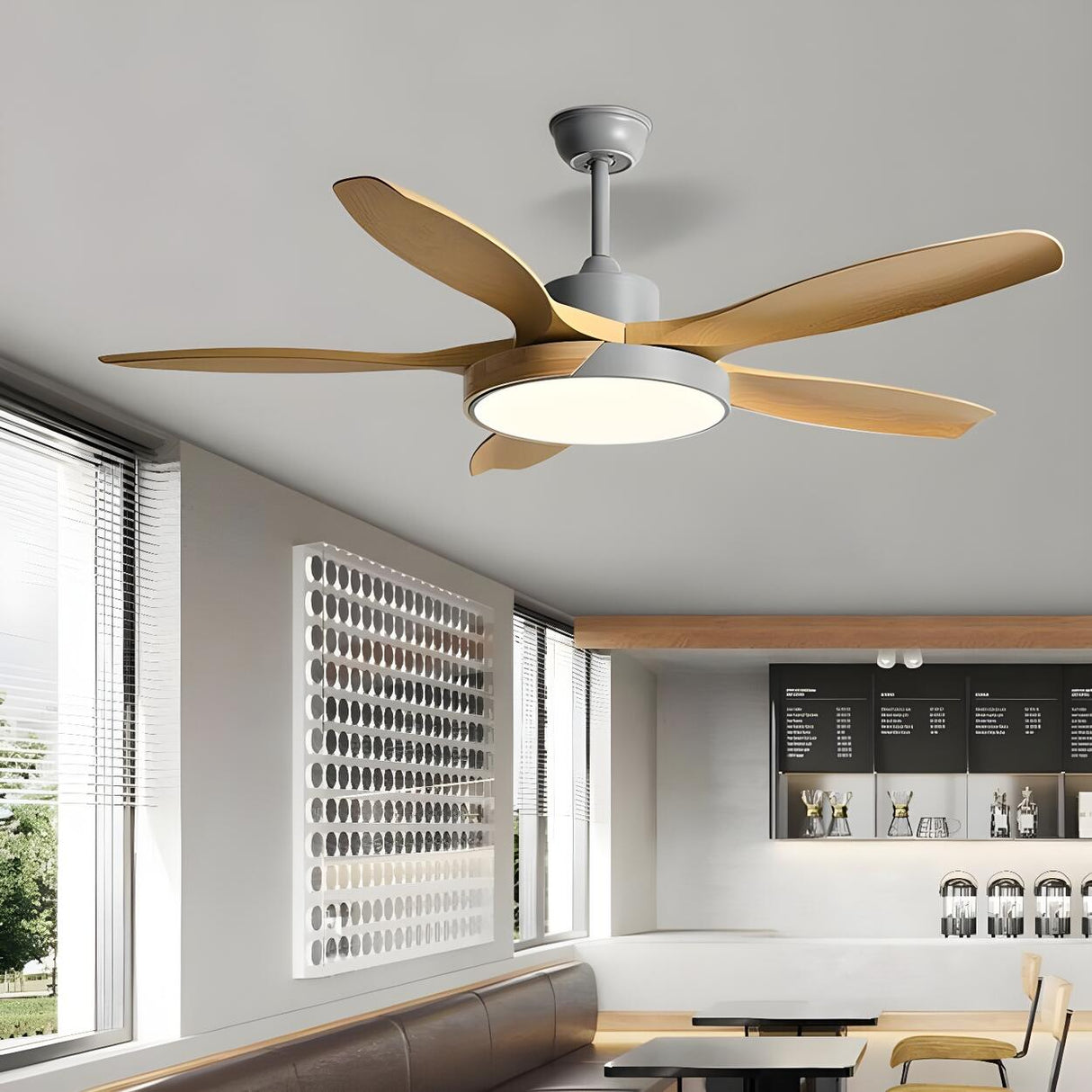 Remote 5 Wooden Blades Standard Ceiling Fan with Light Image - 8