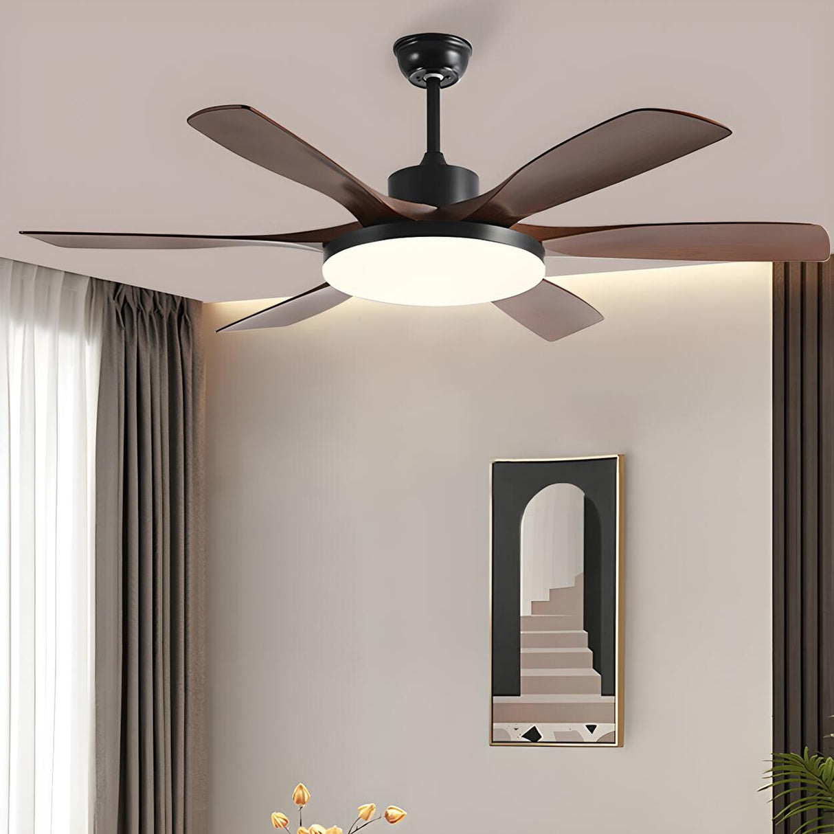 Remote 6 Blades Dimming Modern Ceiling Fan with Light Image - 6