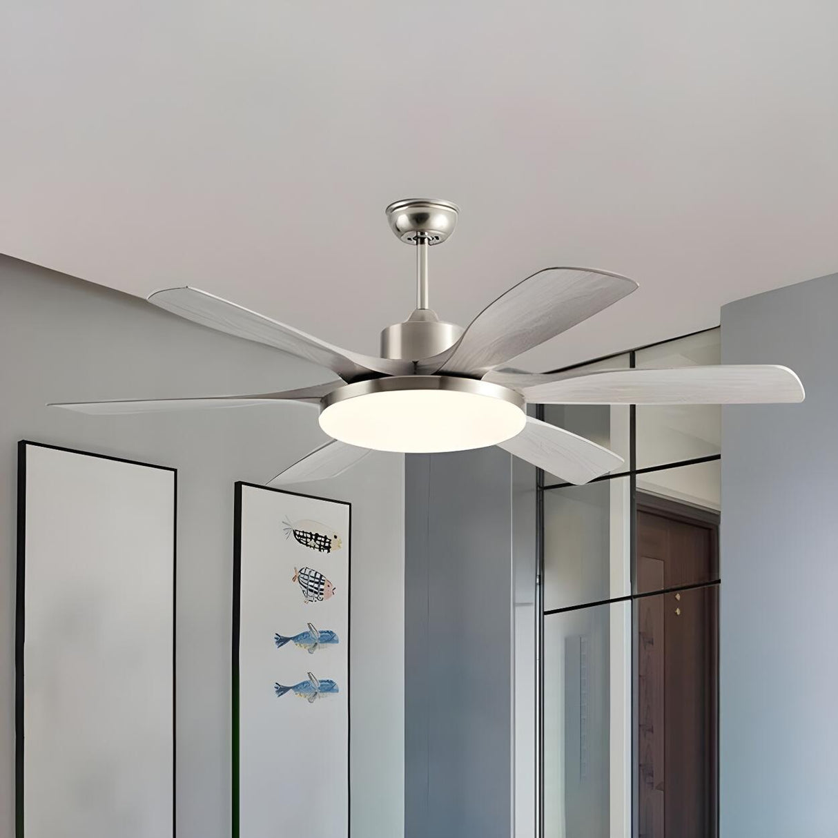 Remote 6 Blades Dimming Modern Ceiling Fan with Light Image - 9