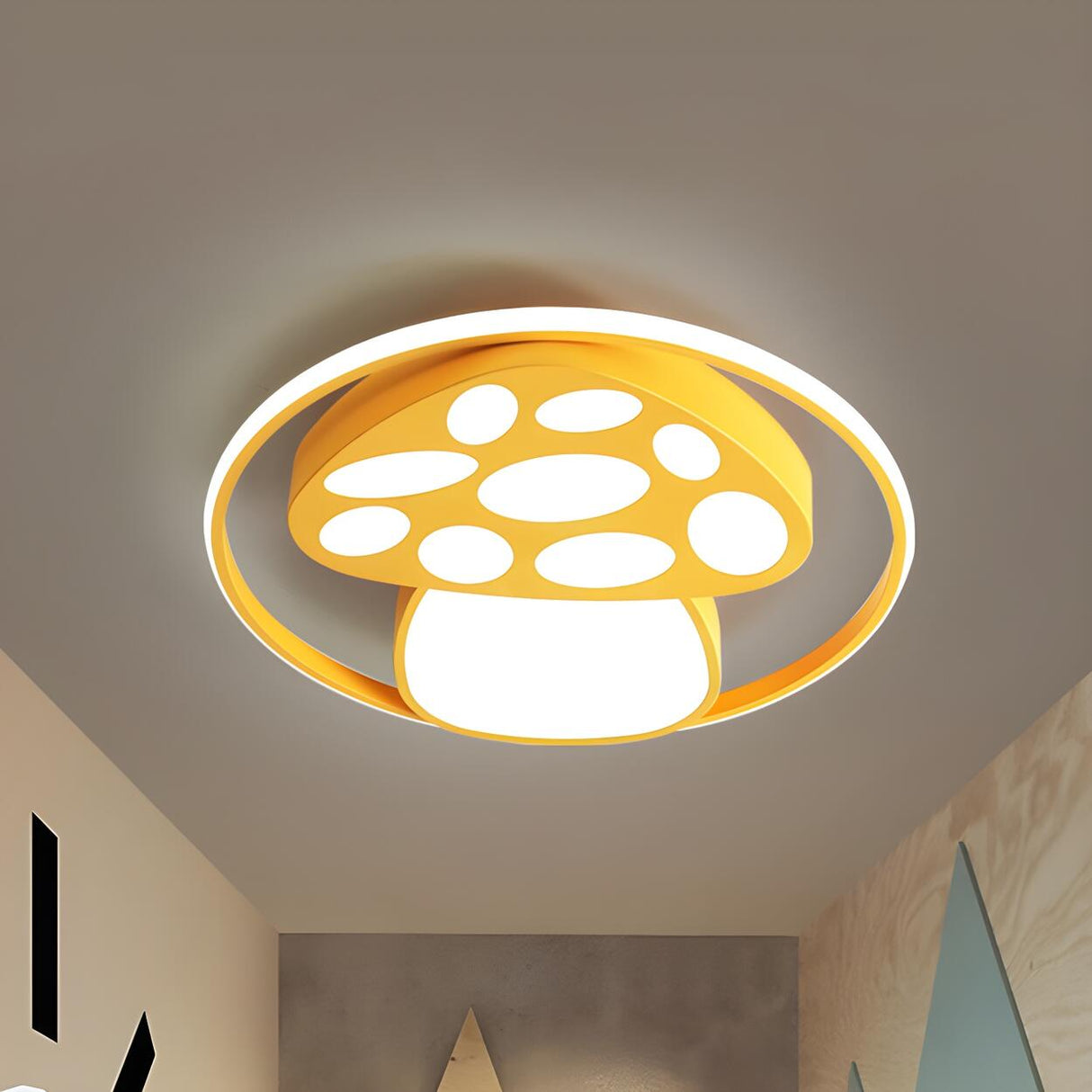 Remote Blue Cartoon Mushroom LED Flush Mount Light Image - 4