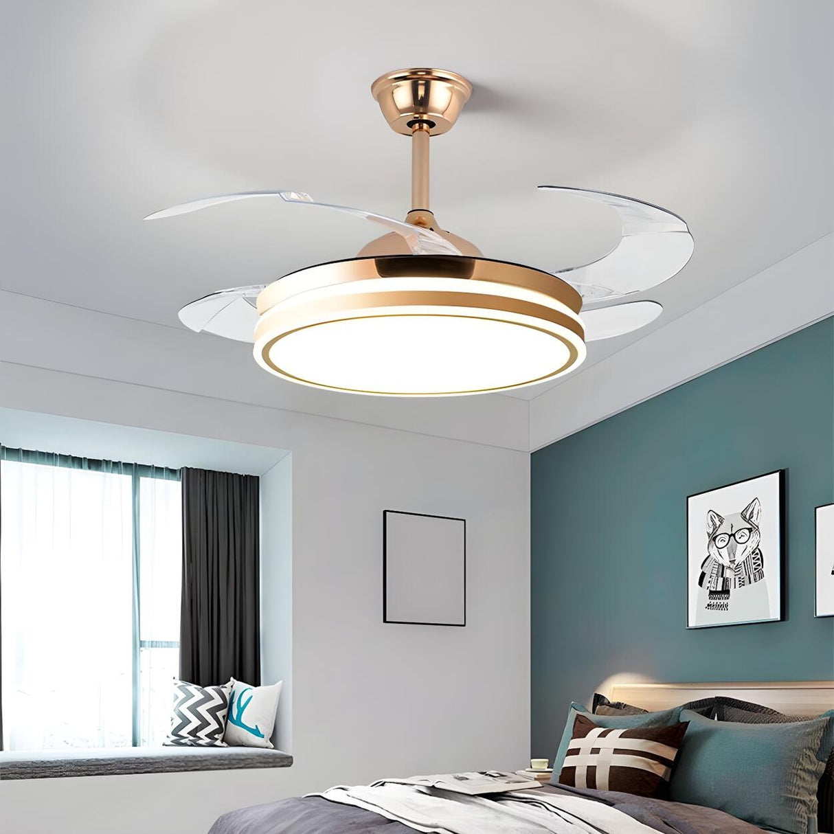 Remote Contemporary Gold Round Ceiling Fan with Light Image - 5