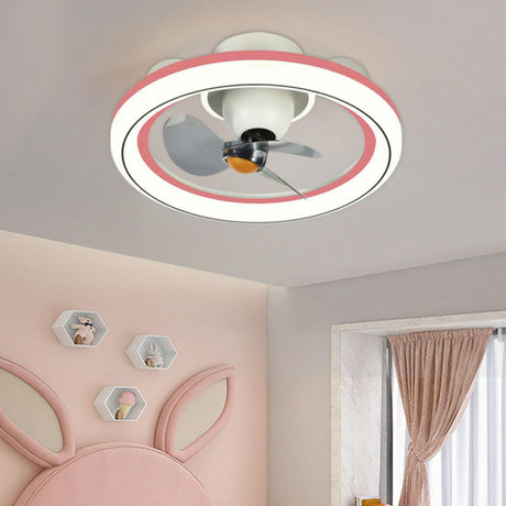 Remote Control 3 Blades Round Modern Ceiling Fan Light Image - 1