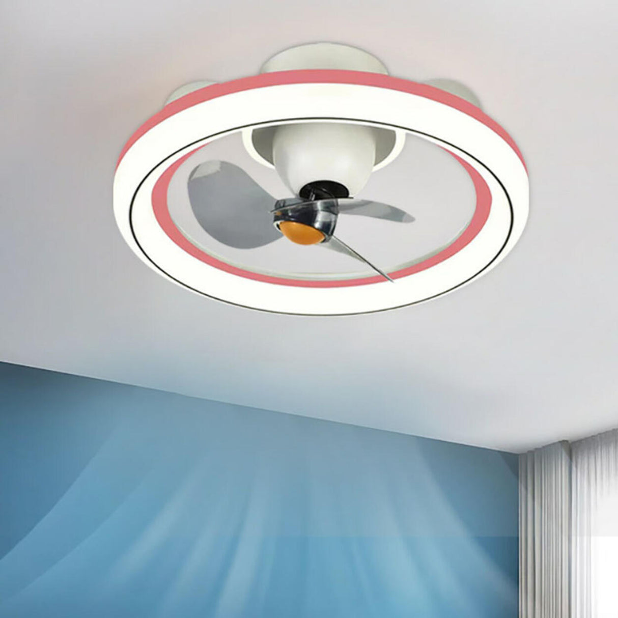 Remote Control 3 Blades Round Modern Ceiling Fan Light Image - 4