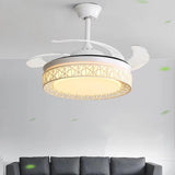 Remote Control 4 Blades Modern Round Ceiling Fan Light Image - 6