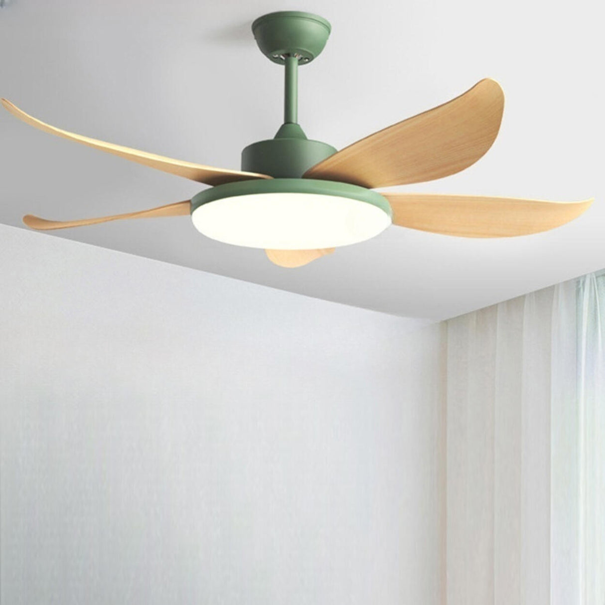 Remote Control 5 Blade Wood LED Ceiling Fan with Light Image - 1