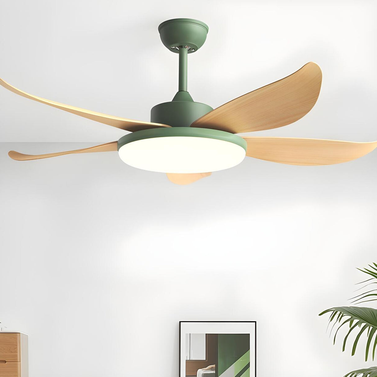 Remote Control 5 Blade Wood LED Ceiling Fan with Light Image - 2