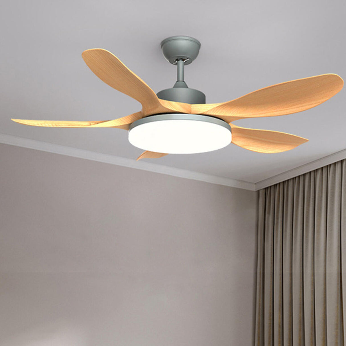 Remote Control 5 Blade Wood LED Ceiling Fan with Light Image - 3