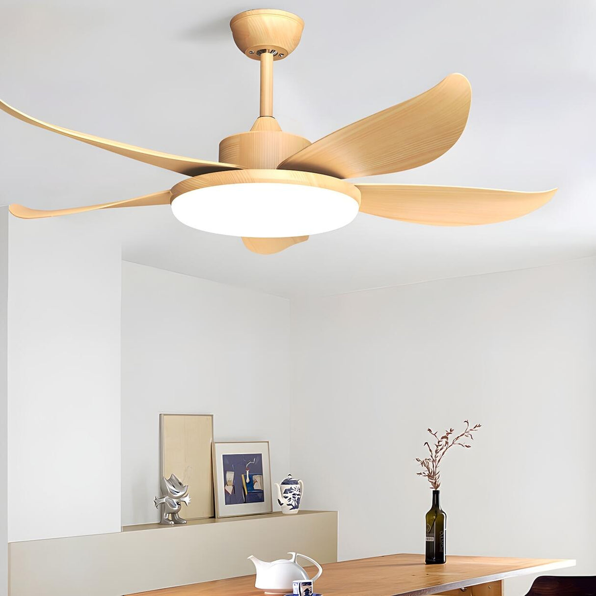 Remote Control 5 Blade Wood LED Ceiling Fan with Light Image - 4