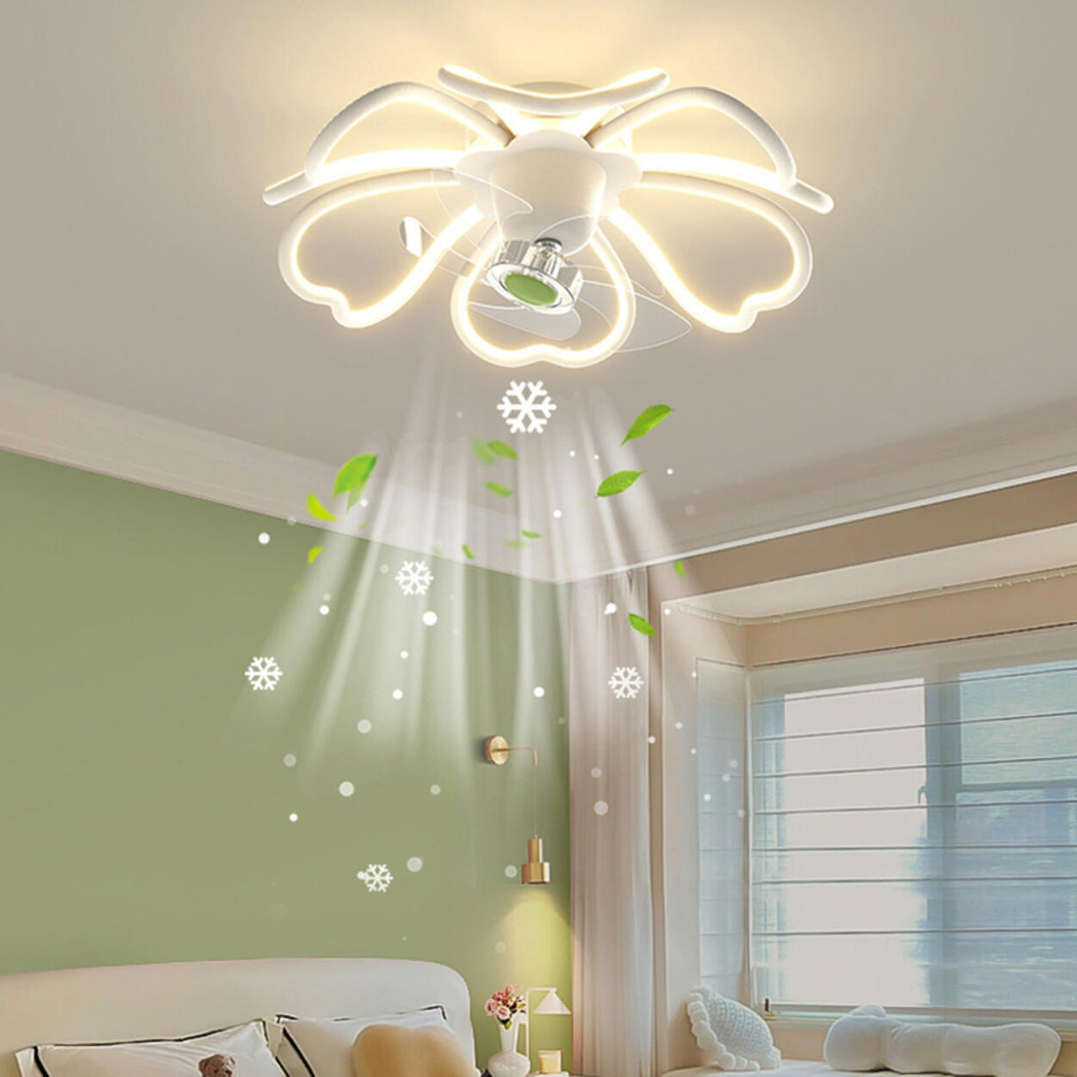 Remote Control Floral Modern Ceiling Fan with LED Light Image - 8