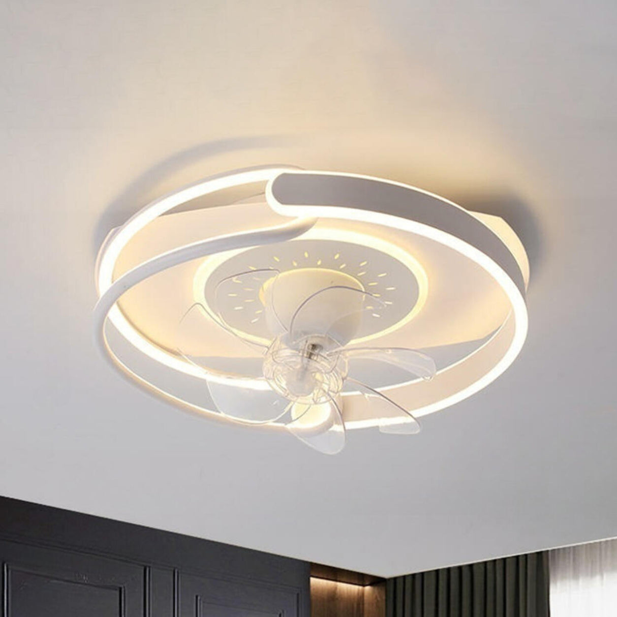 Remote Control Simple Round Ring LED Ceiling Fan Light Image - 2