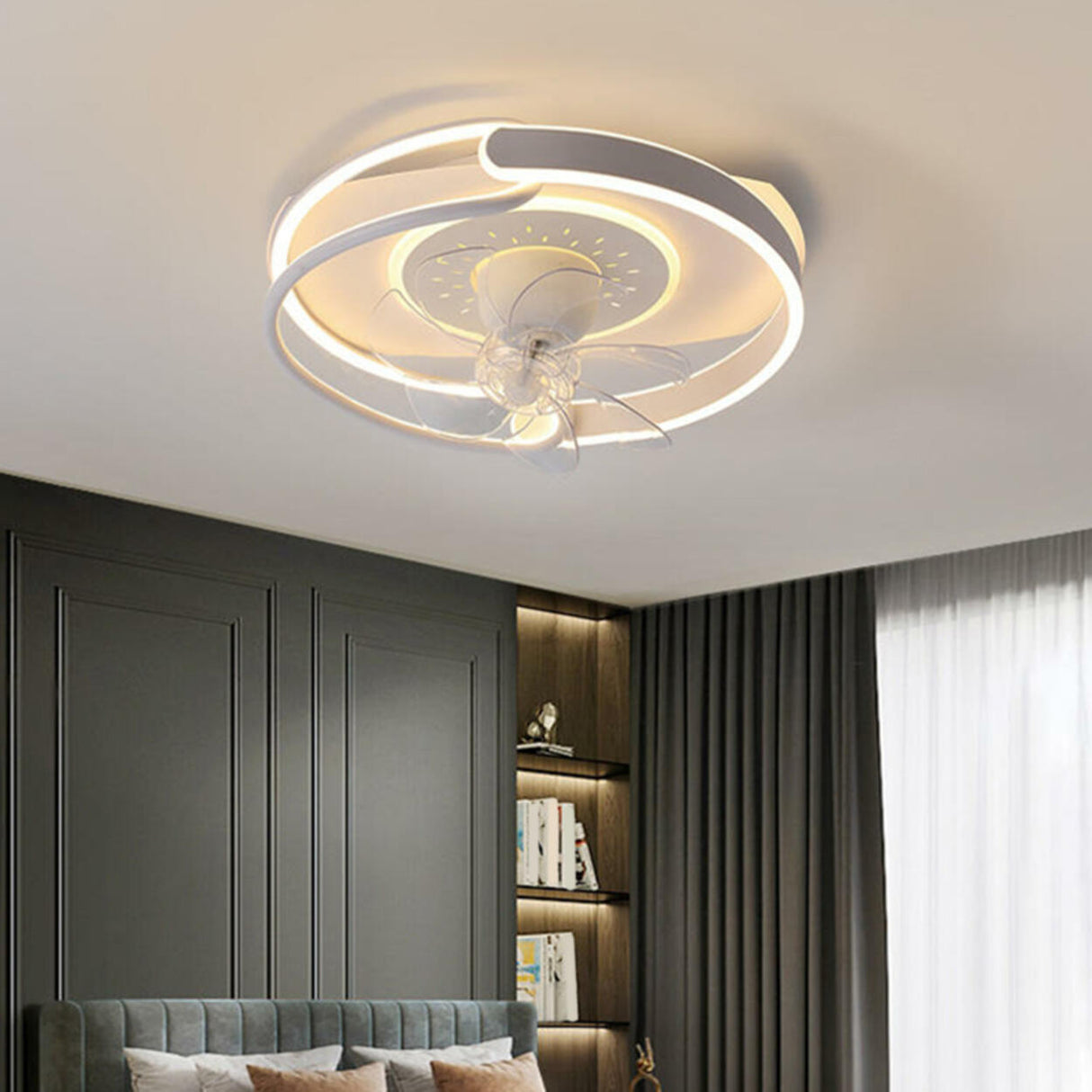 Remote Control Simple Round Ring LED Ceiling Fan Light Image - 4