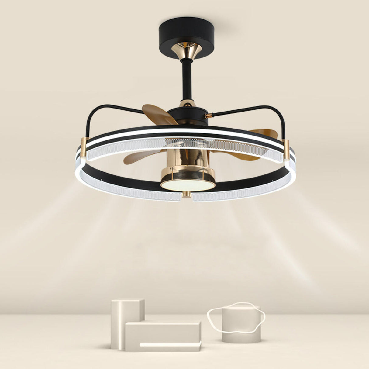 Remote Elegant Living Room Round Ceiling Fan with Light Image - 1