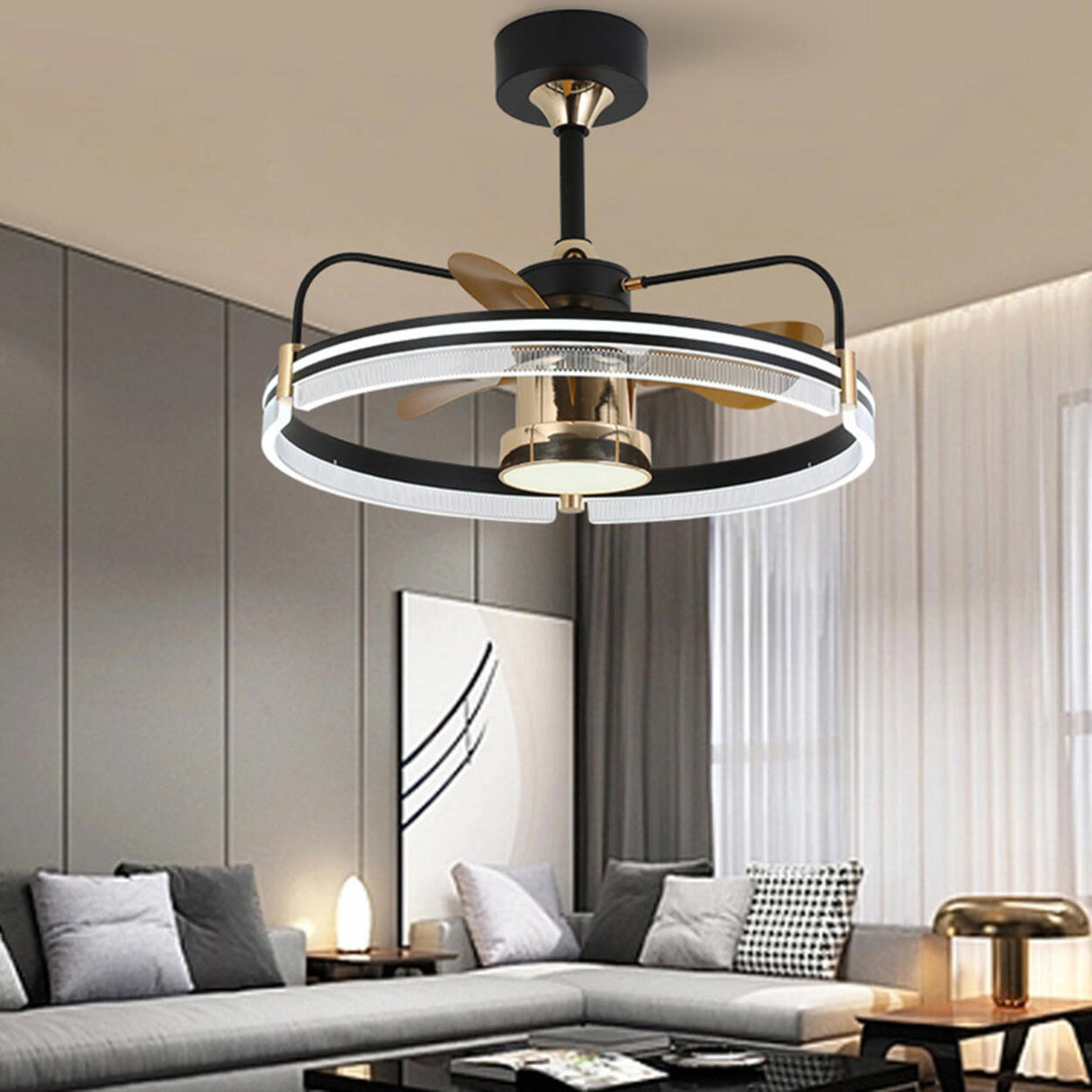 Remote Elegant Living Room Round Ceiling Fan with Light Image - 13