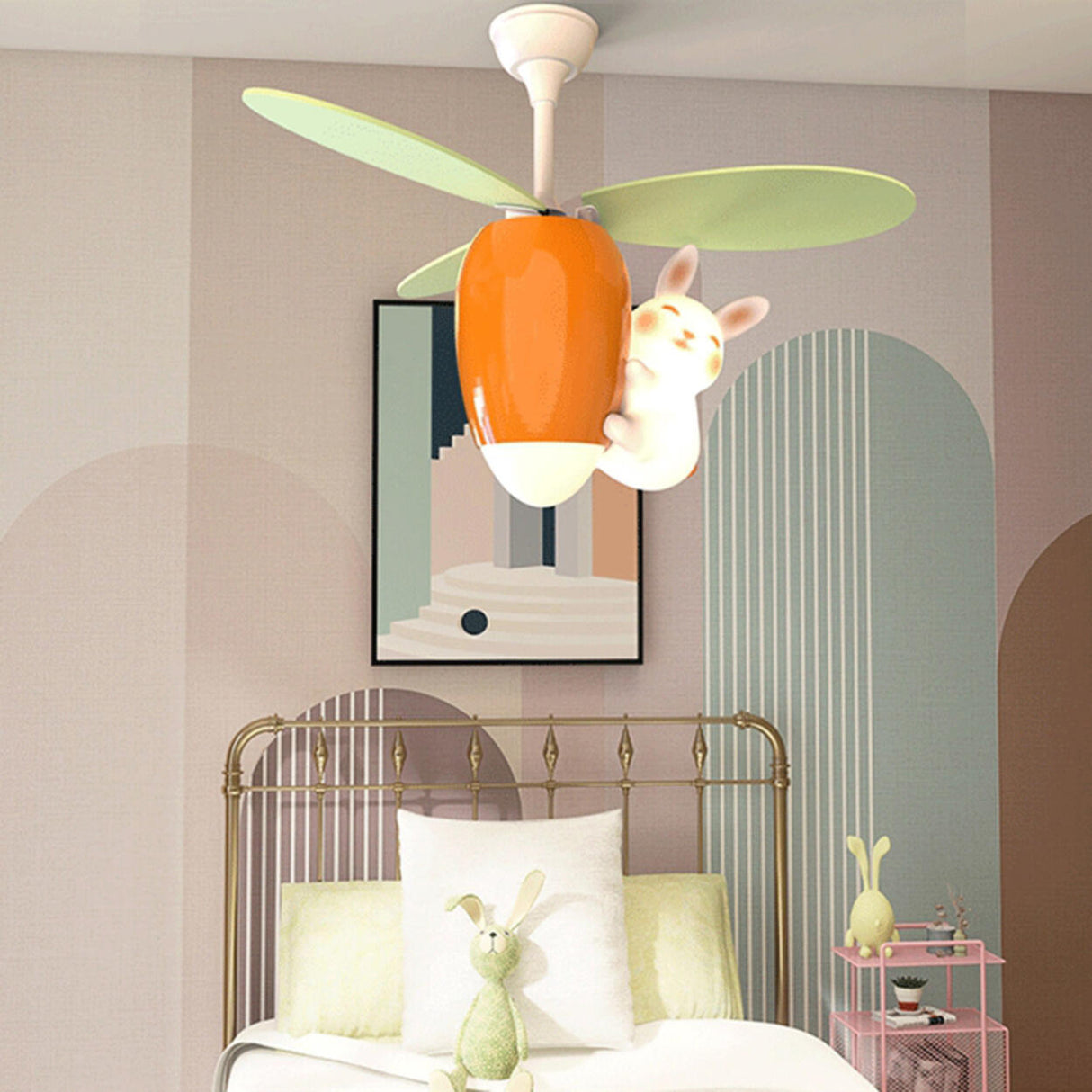 Remote Kids Room Rabbit Ceiling Fan with LED Light Image - 11