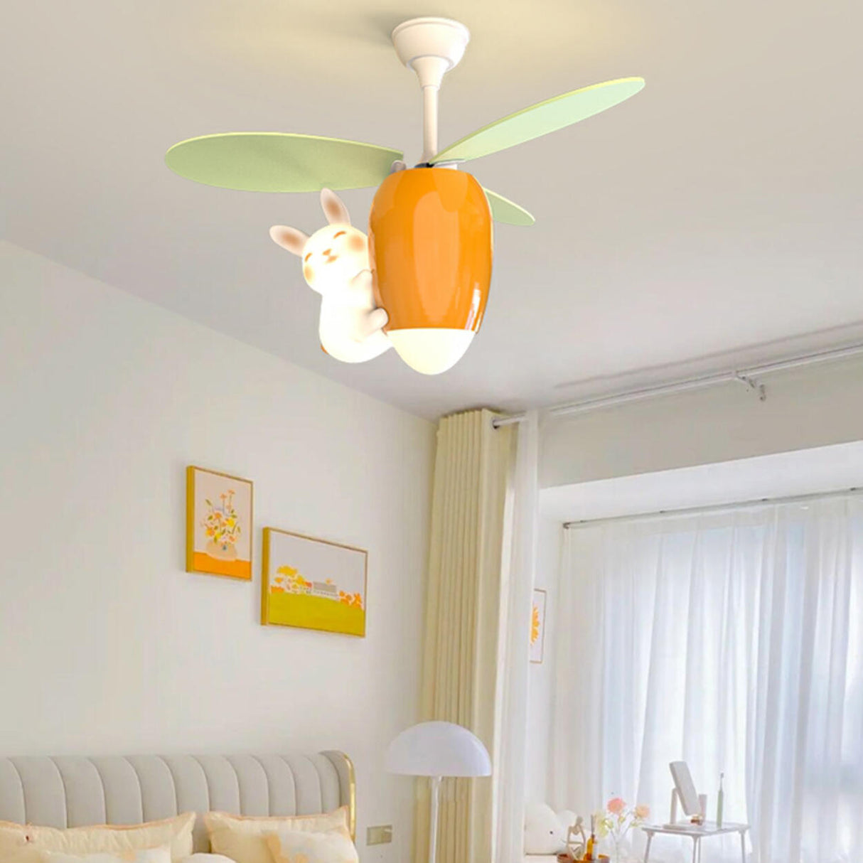 Remote Kids Room Rabbit Ceiling Fan with LED Light Image - 3