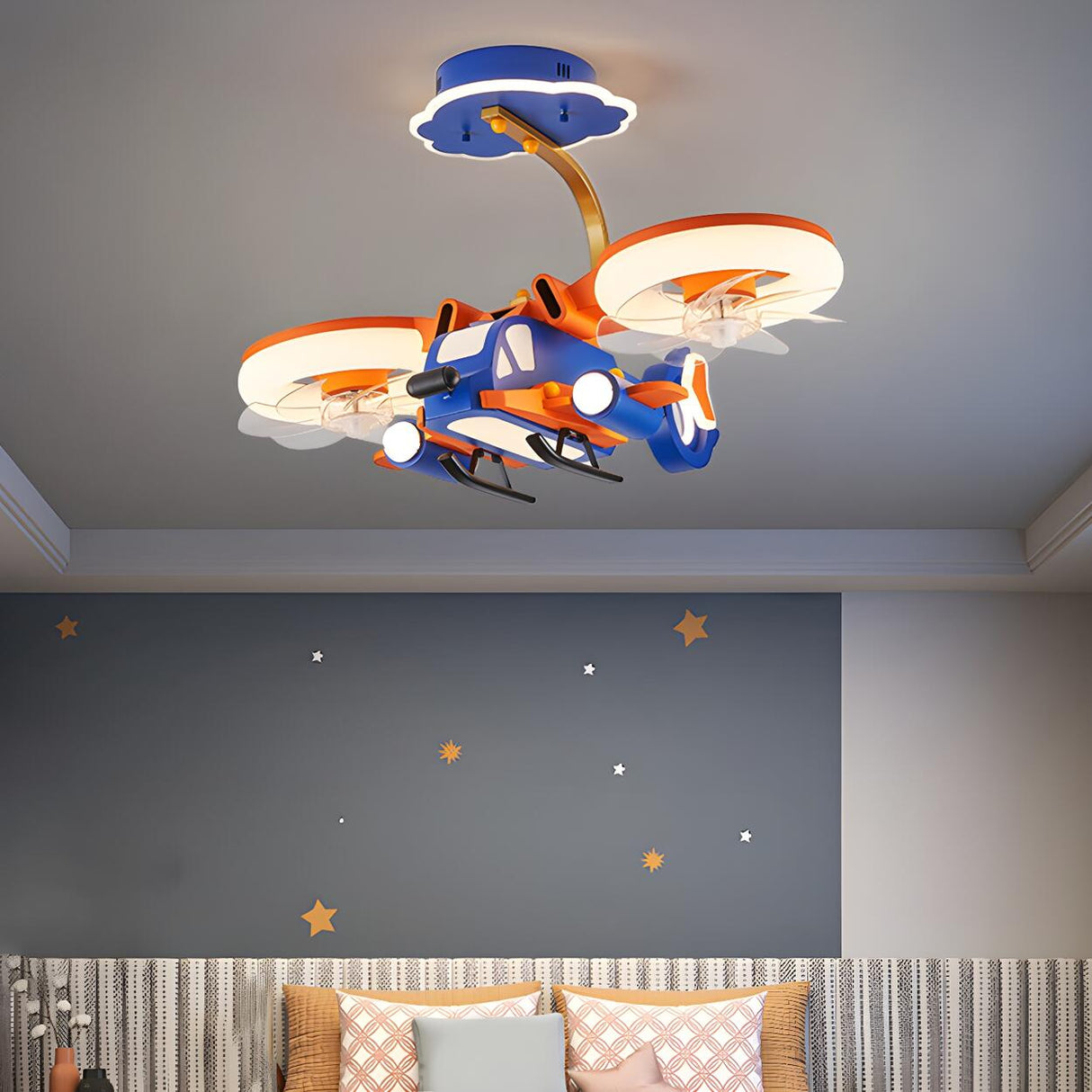 Remote LED Kids Room Helicopter Ceiling Fan with Light Image - 2