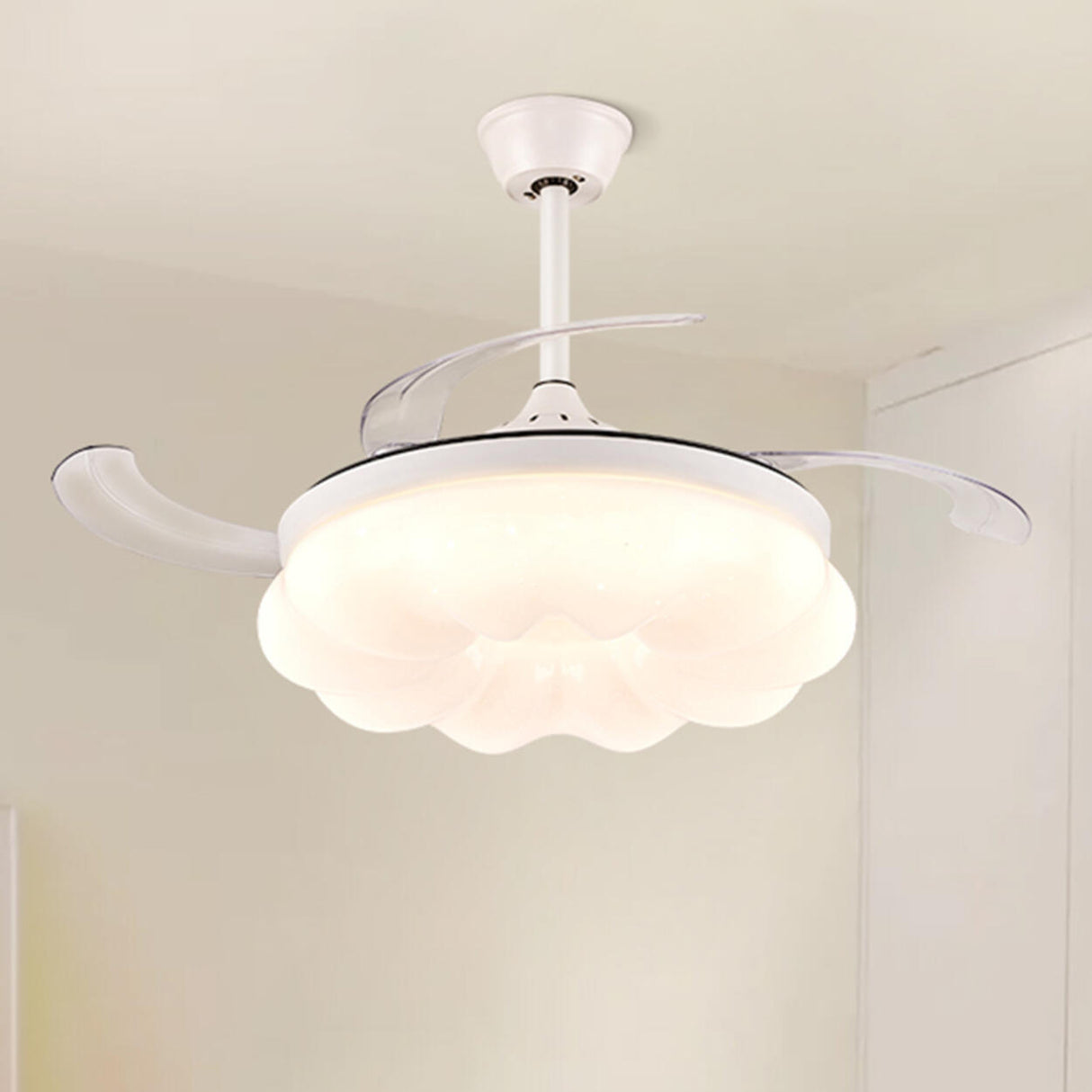 Remote LED White Cloud Round Ceiling Fan with Light Image - 3