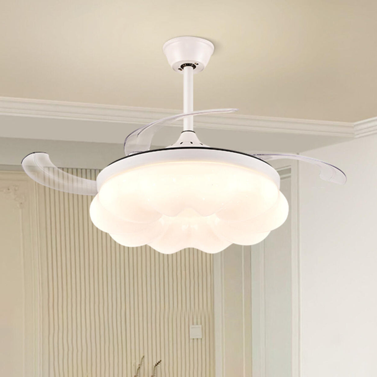 Remote LED White Cloud Round Ceiling Fan with Light Image - 4