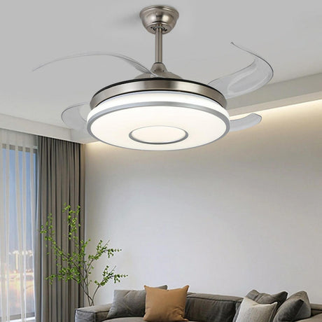 Remote Living Room Round 4 Blade LED Ceiling Fan Light Image - 1